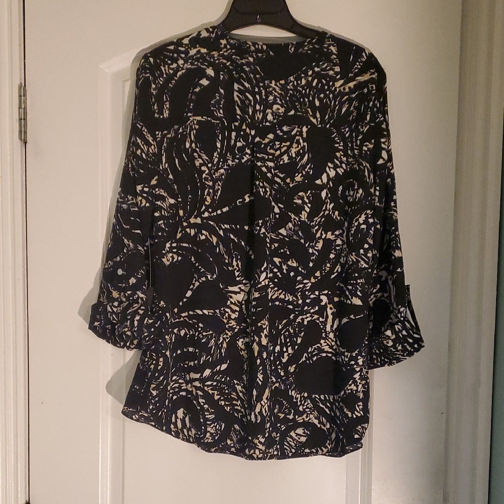 JM Collection Black and Cream Patterned Blouse - Picture 2 of 4